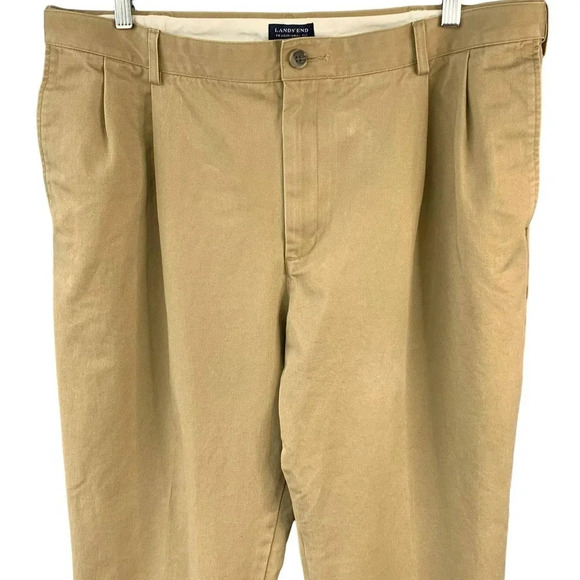 Lands' End Traditional Fit Pleated Chino Pants Men Size 38 Khaki Straight Leg - Picture 4 of 16